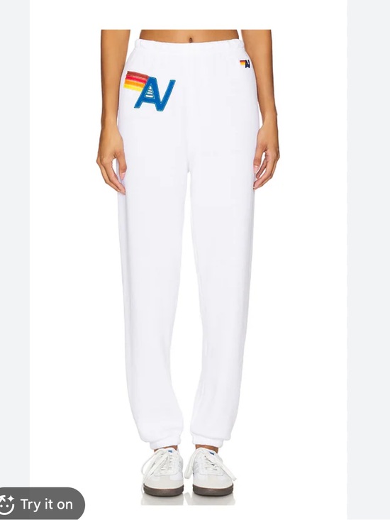Aviator Nation Pants - Aviator Nation White Joggers with Rainbow AV Patch